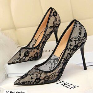 Black lace stiletto heels